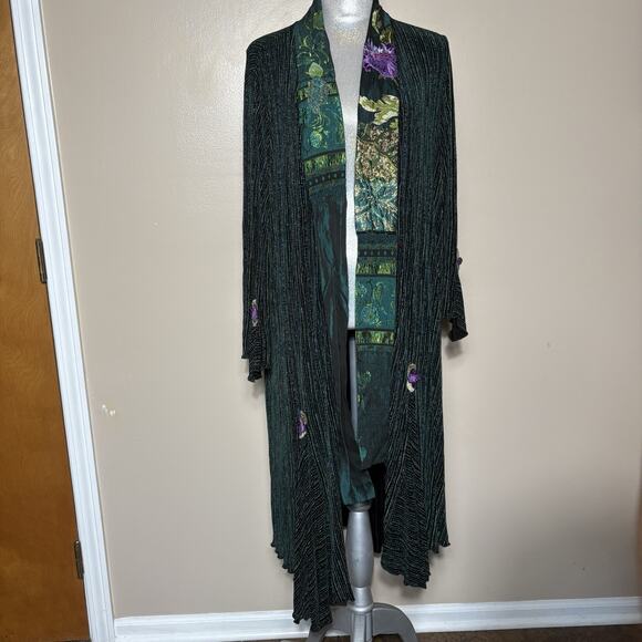 Lee Andersen Womens Long Duster Cardigan Size L Artsy Fairy Floral Festival Boho - Picture 1 of 16